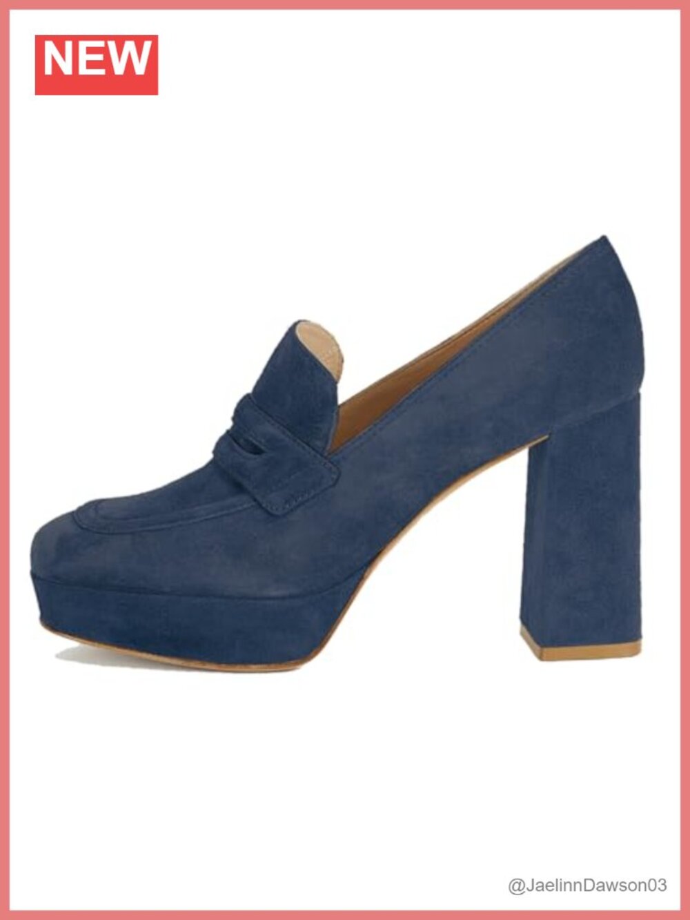 Chunky High Heel Platform Loafers Suede 4" Block Heel Square Toe Penny Slip On